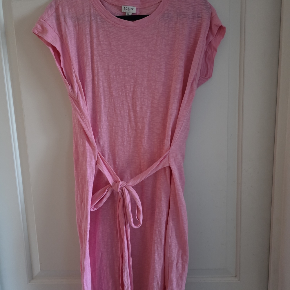 J. Crew Light Pink Slub-Knit Tee Dress with Tie Detail